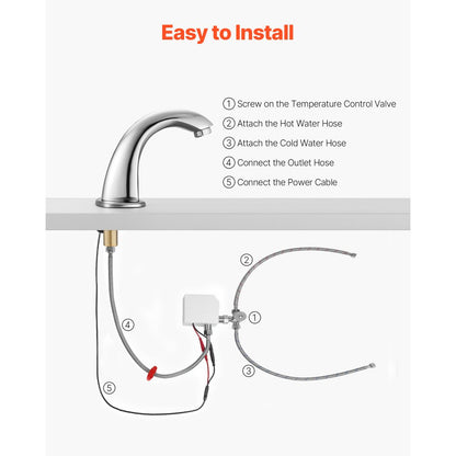 Touchless Bathroom Sink Faucet, Automatic Motion Sensor Restroom Toilet Faucet with Hole Cover Plate, Battery Operated,A