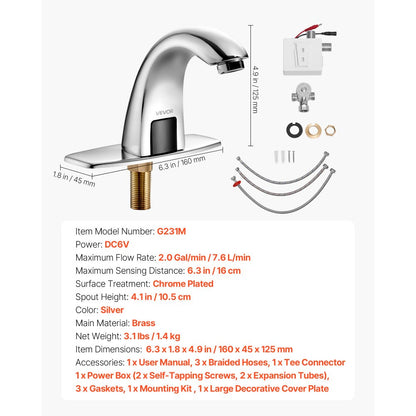 Touchless Bathroom Sink Faucet, Automatic Motion Sensor Restroom Toilet Faucet with Hole Cover Plate, Battery Operated,A