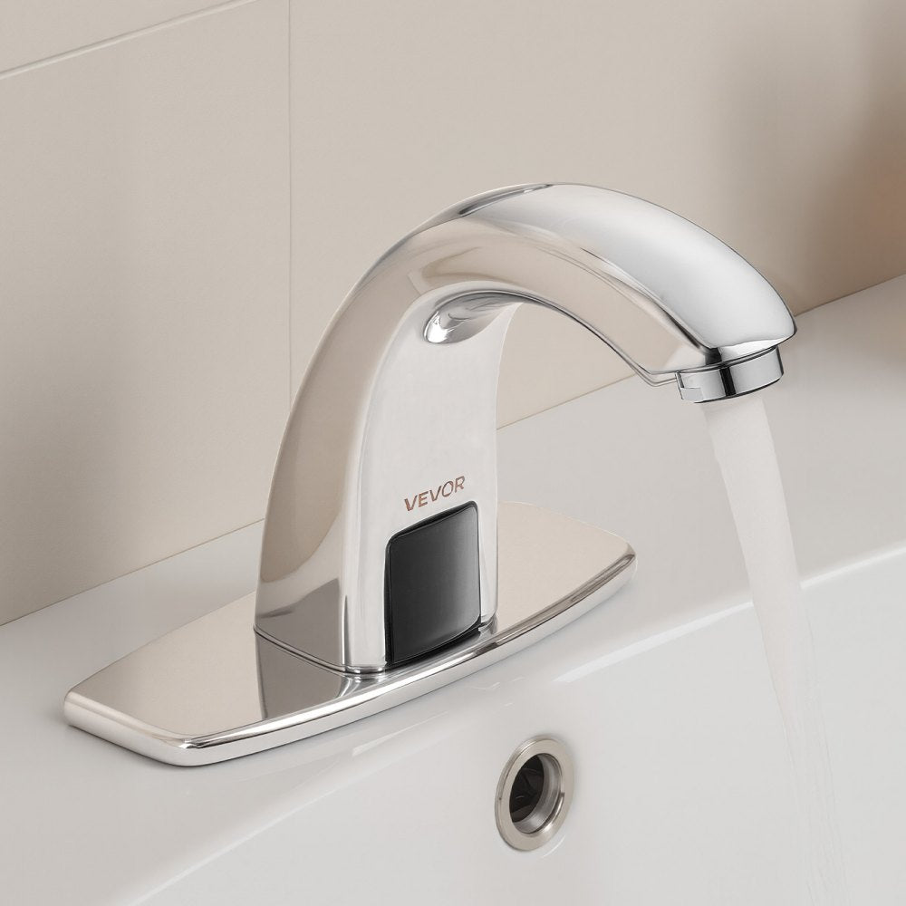 Touchless Bathroom Sink Faucet, Automatic Motion Sensor Restroom Toilet Faucet with Hole Cover Plate, Battery Operated,A