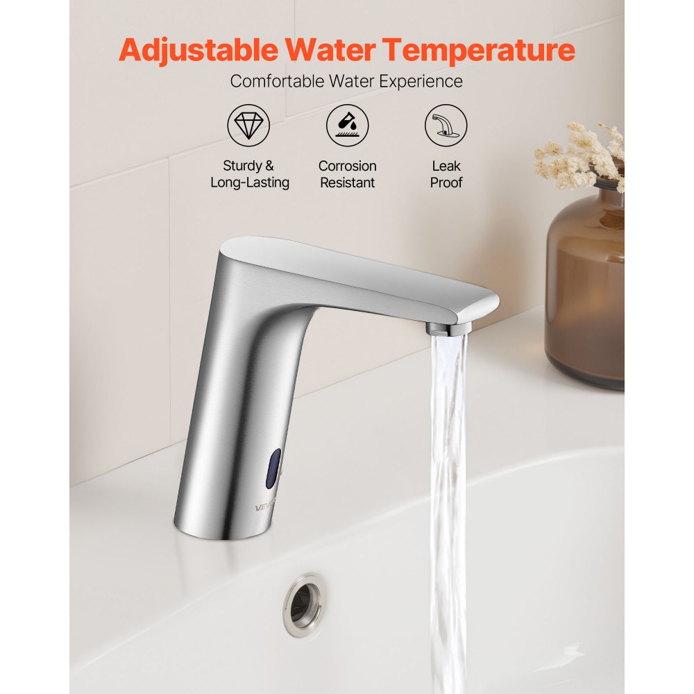 Touchless Bathroom Sink Faucet, Automatic Motion Sensor Restroom Toilet Faucet, HandsFree Adjustable Cold Hot Single Han