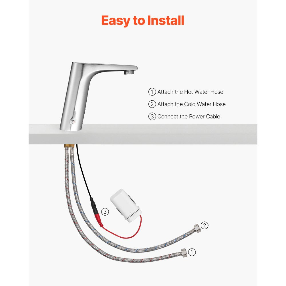 Touchless Bathroom Sink Faucet, Automatic Motion Sensor Restroom Toilet Faucet, HandsFree Adjustable Cold Hot Single Han