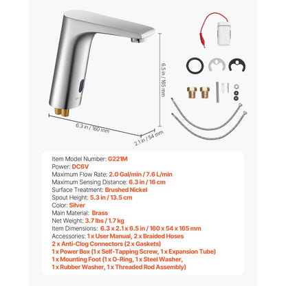 Touchless Bathroom Sink Faucet, Automatic Motion Sensor Restroom Toilet Faucet, HandsFree Adjustable Cold Hot Single Han