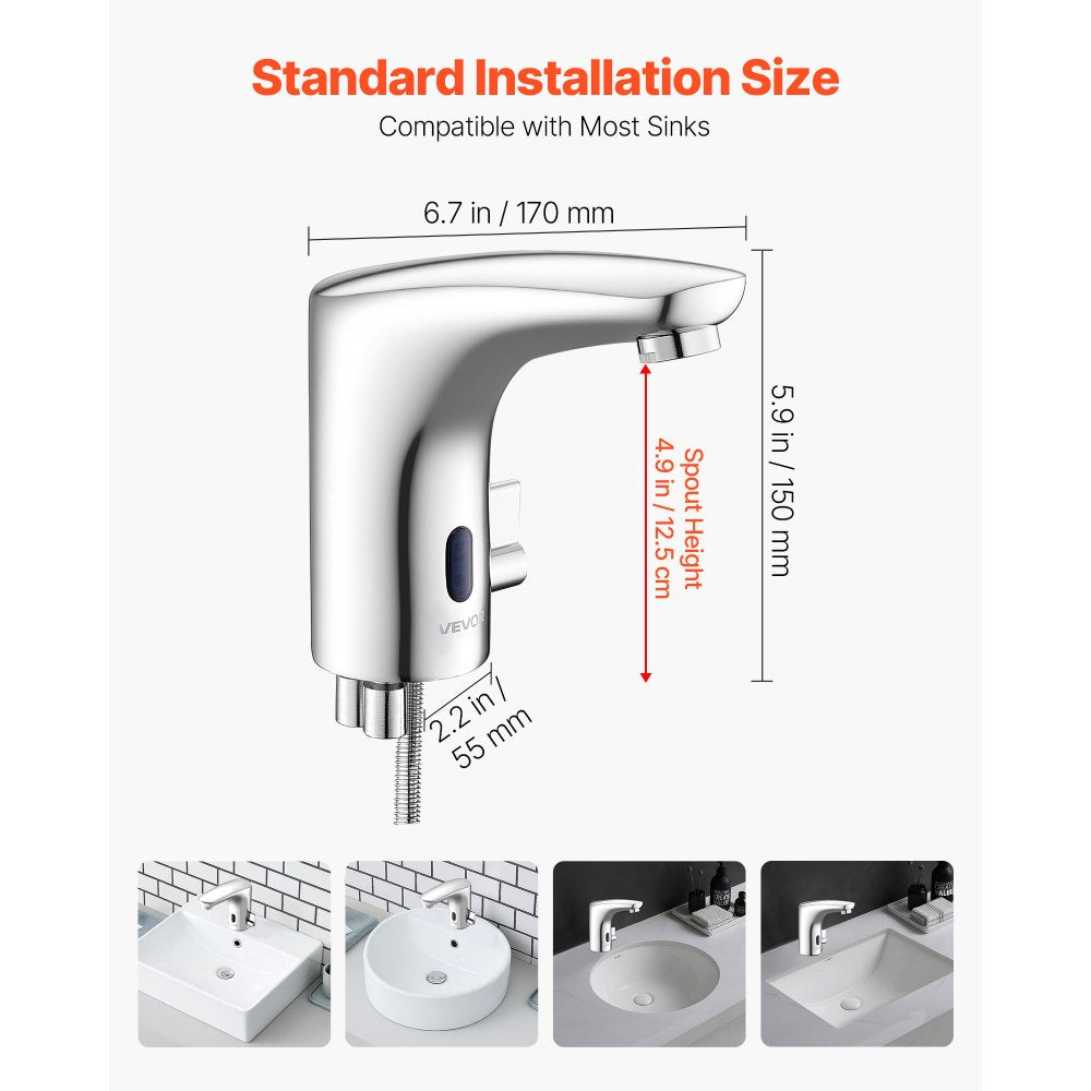 Touchless Bathroom Sink Faucet, Automatic Motion Sensor Restroom Toilet Faucet, HandsFree Adjustable Cold Hot Single Han