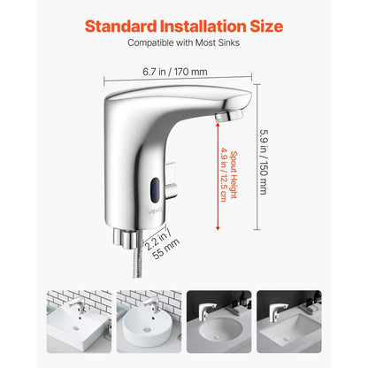 Touchless Bathroom Sink Faucet, Automatic Motion Sensor Restroom Toilet Faucet, HandsFree Adjustable Cold Hot Single Han