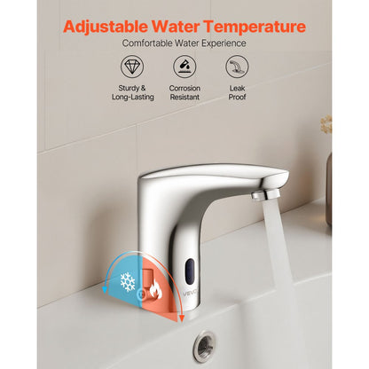 Touchless Bathroom Sink Faucet, Automatic Motion Sensor Restroom Toilet Faucet, HandsFree Adjustable Cold Hot Single Han