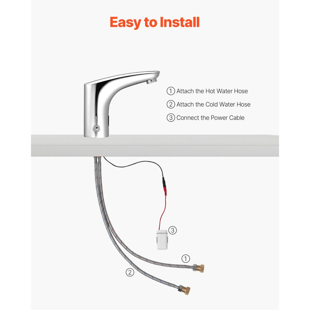 Touchless Bathroom Sink Faucet, Automatic Motion Sensor Restroom Toilet Faucet, HandsFree Adjustable Cold Hot Single Han