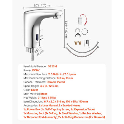 Touchless Bathroom Sink Faucet, Automatic Motion Sensor Restroom Toilet Faucet, HandsFree Adjustable Cold Hot Single Han