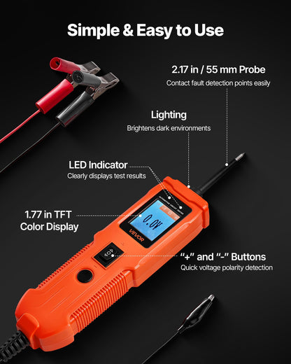 Automotive Circuit Tester, 8 - 35 DCV Power Circuit Probe Tester with TFT Color Display and Lighting, Automotive Power Tester Probe with 13 ft / 4 m Cable, ABS Shell Electrical Detector Finder