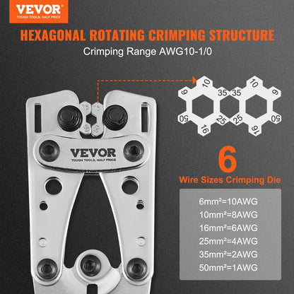 VEVOR Battery Cable Lug Crimping Tool, 10-1/0AWG Aluminum Terminal Battery Lug Crimper,