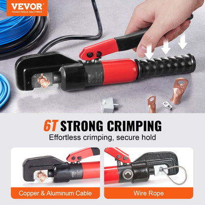 Hydraulic Crimping Tool Kit, AWG12-2/0, 3.48 kg, Steel, Rotatable Head, 9 Dies
