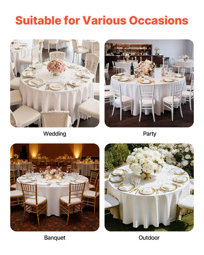 White Round Tablecloths 2 Pack, 120 Inches in Diameter, Stain- & Wrinkle- Resistant, Machine Washable Table Clothes, Polyester Fabric Table Covers for Wedding, Party, Banquet, Formal Events