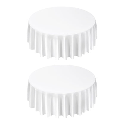 White Round Tablecloths 2 Pack, 120 Inches in Diameter, Stain- & Wrinkle- Resistant, Machine Washable Table Clothes, Polyester Fabric Table Covers for Wedding, Party, Banquet, Formal Events