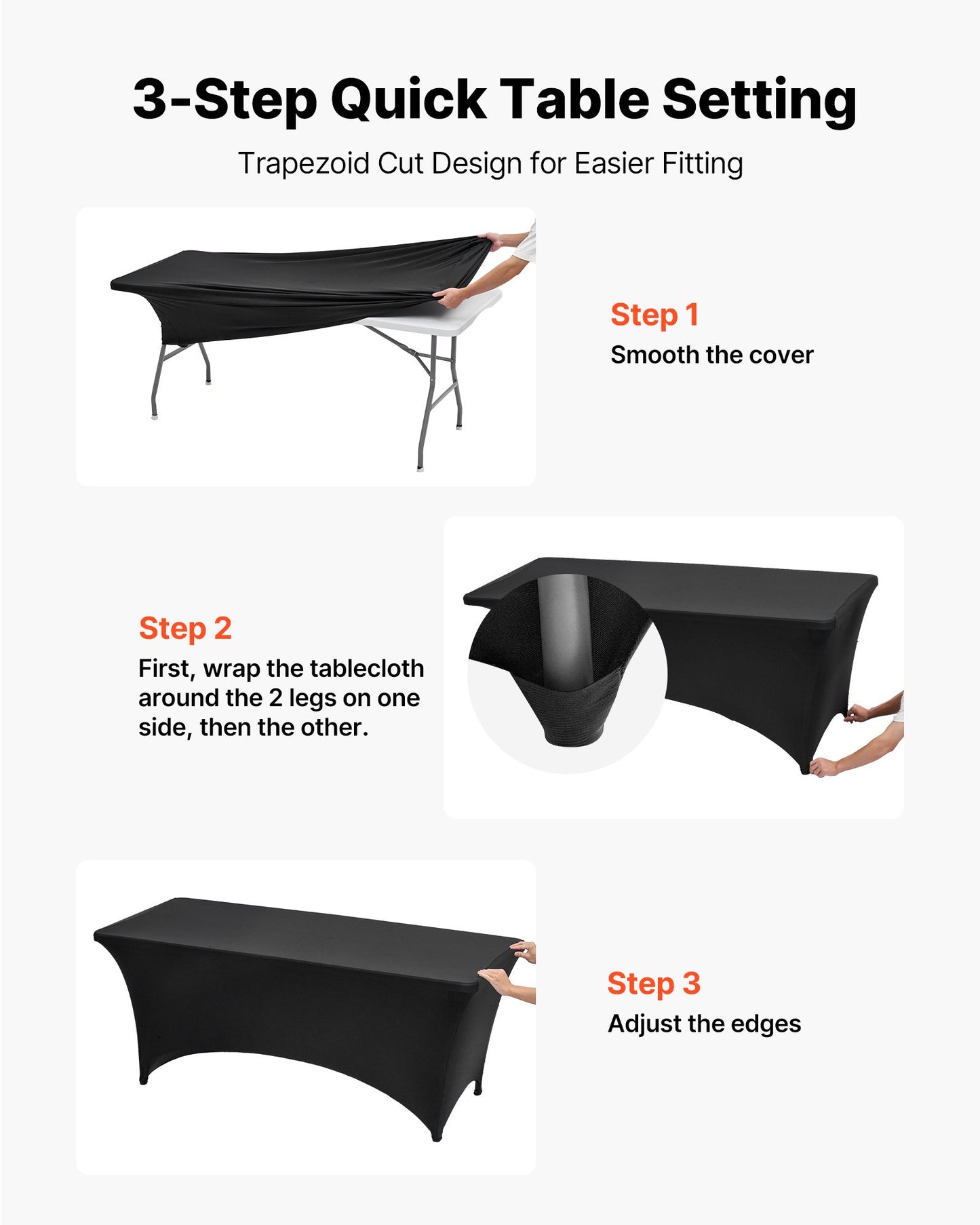 3 Pack Table Cloth for 6FT Rectangular Fitted Events, Wrinkle-Resistant Stretch Black Table Covers, Washable Spandex Tablecloth Protector, for Party, Wedding, Cocktail, Banquet, Festival