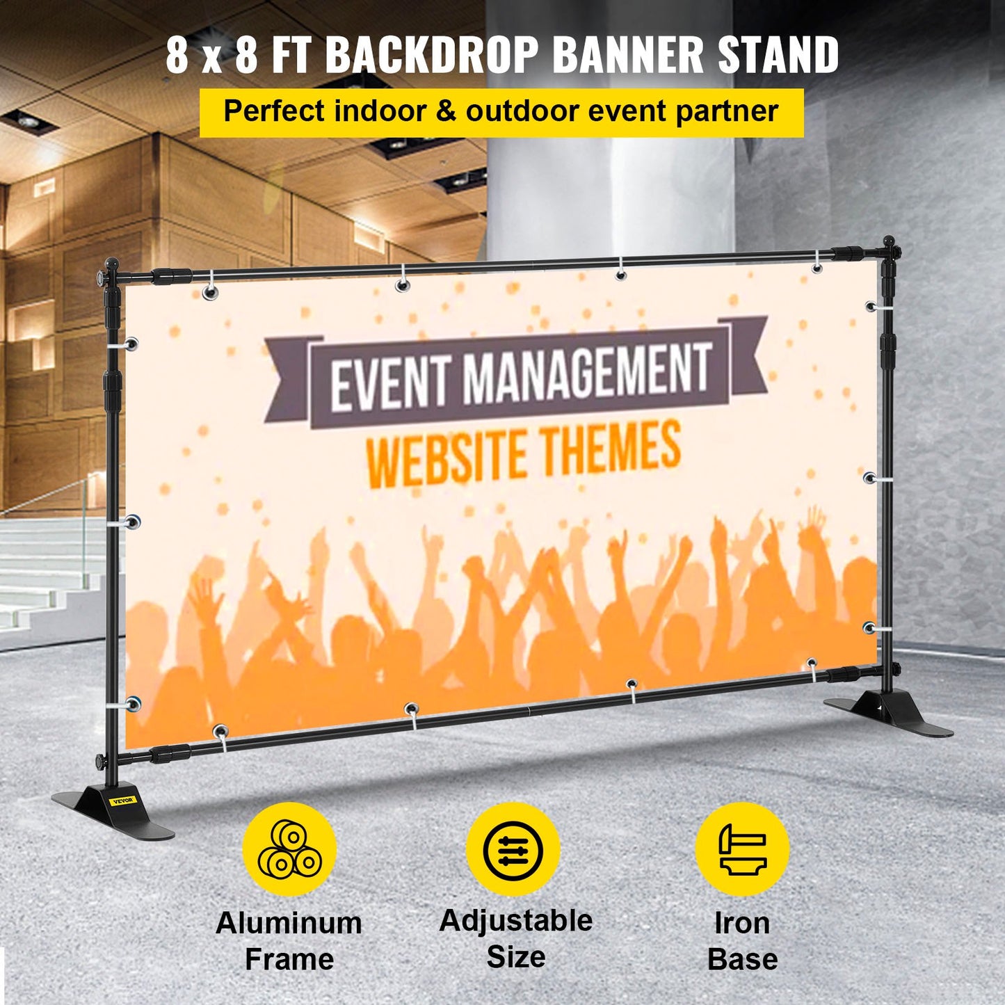 VEVOR Telescopic Backdrop Banner Stand 8' x 8' Banner Stand Adjustable Step and