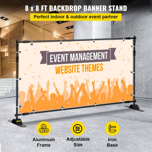 Adjustable Telescopic Backdrop Banner Stand, 2.4m x 2.4m, with Carrying Bag