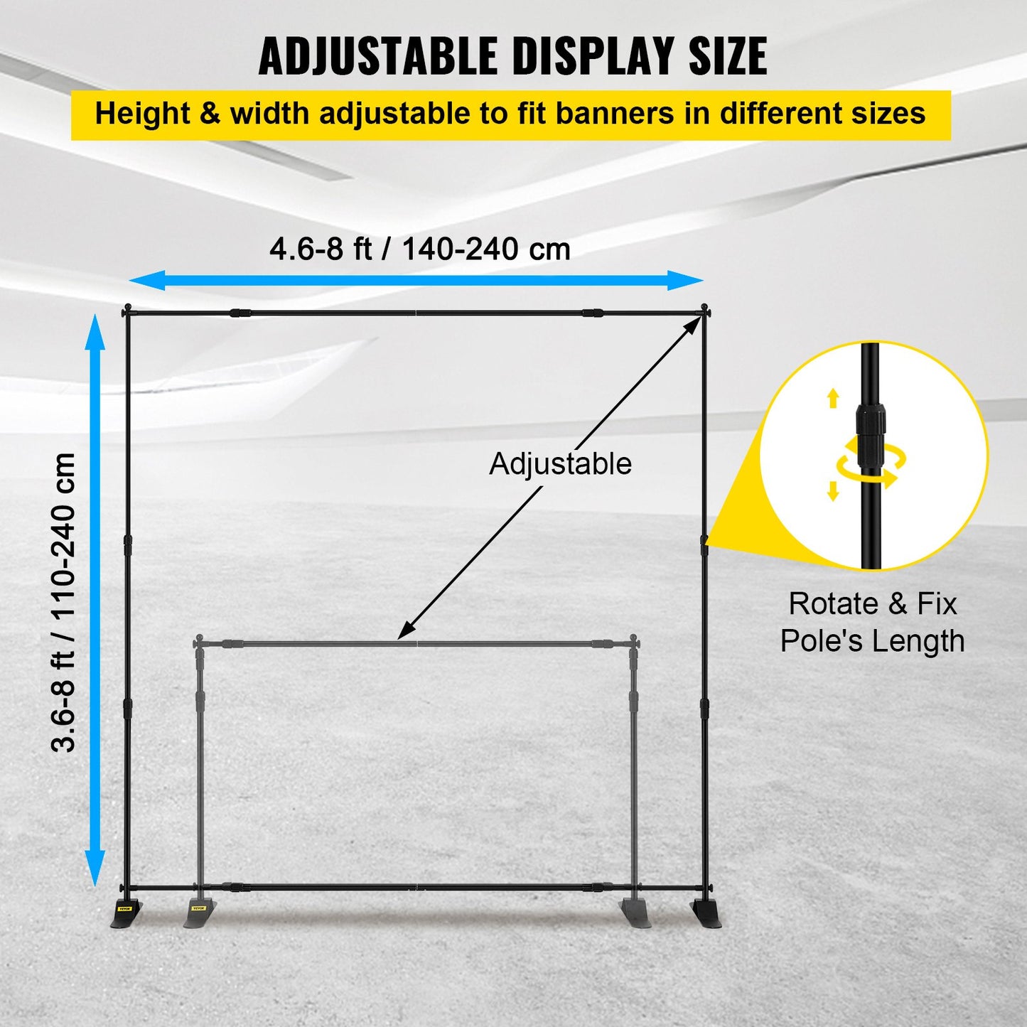 VEVOR Telescopic Backdrop Banner Stand 8' x 8' Banner Stand Adjustable Step and