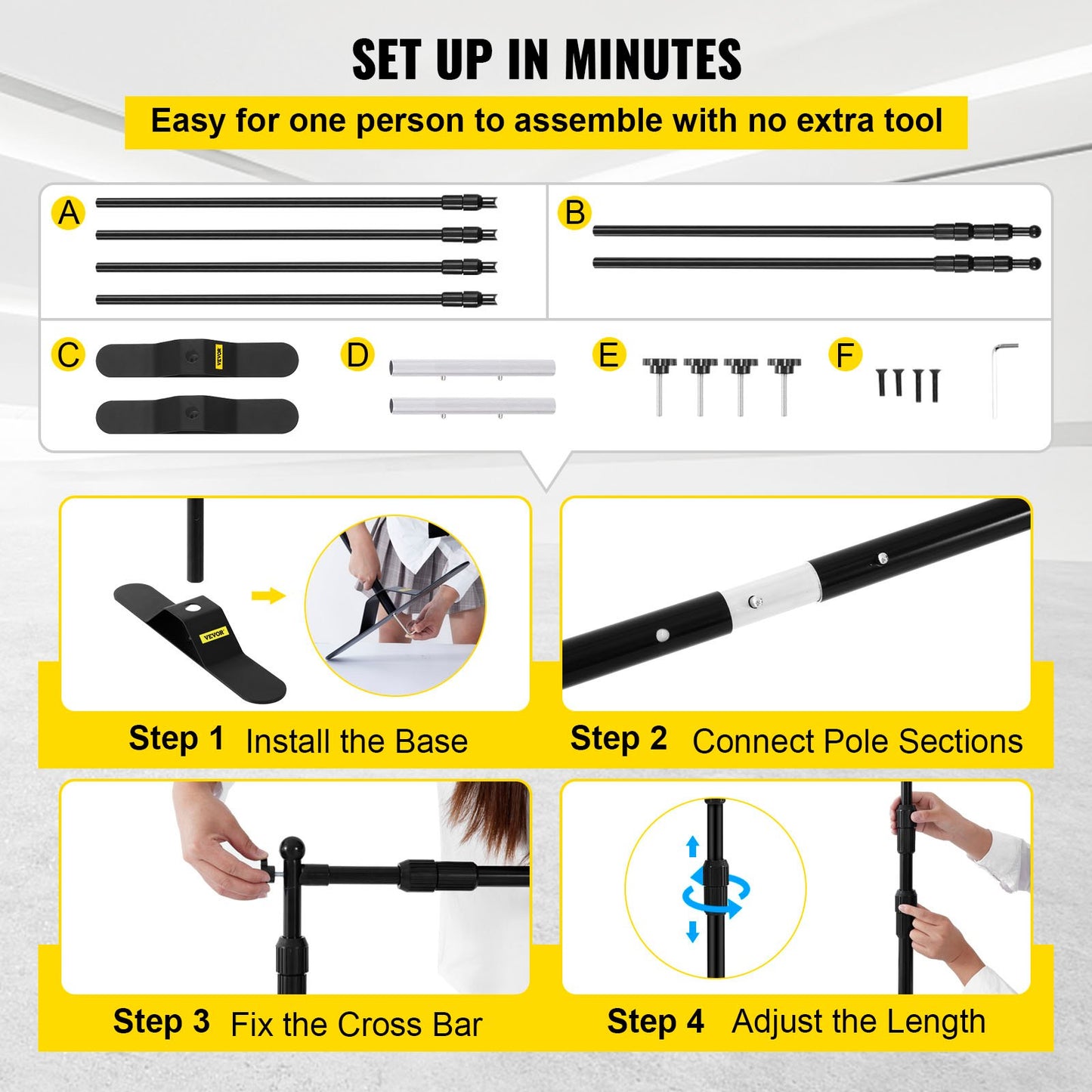 VEVOR Telescopic Backdrop Banner Stand 8' x 8' Banner Stand Adjustable Step and