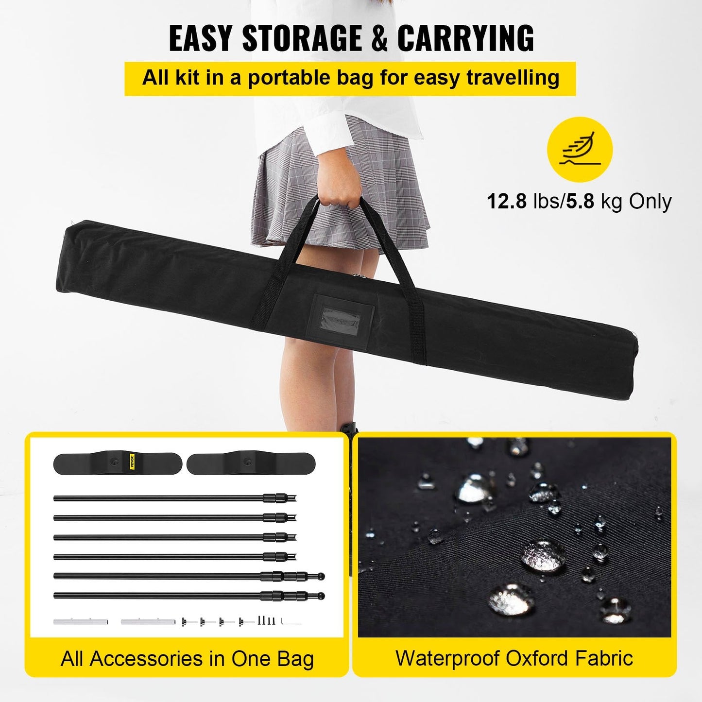 Adjustable Telescopic Backdrop Banner Stand, 2.4m x 2.4m, with Carrying Bag