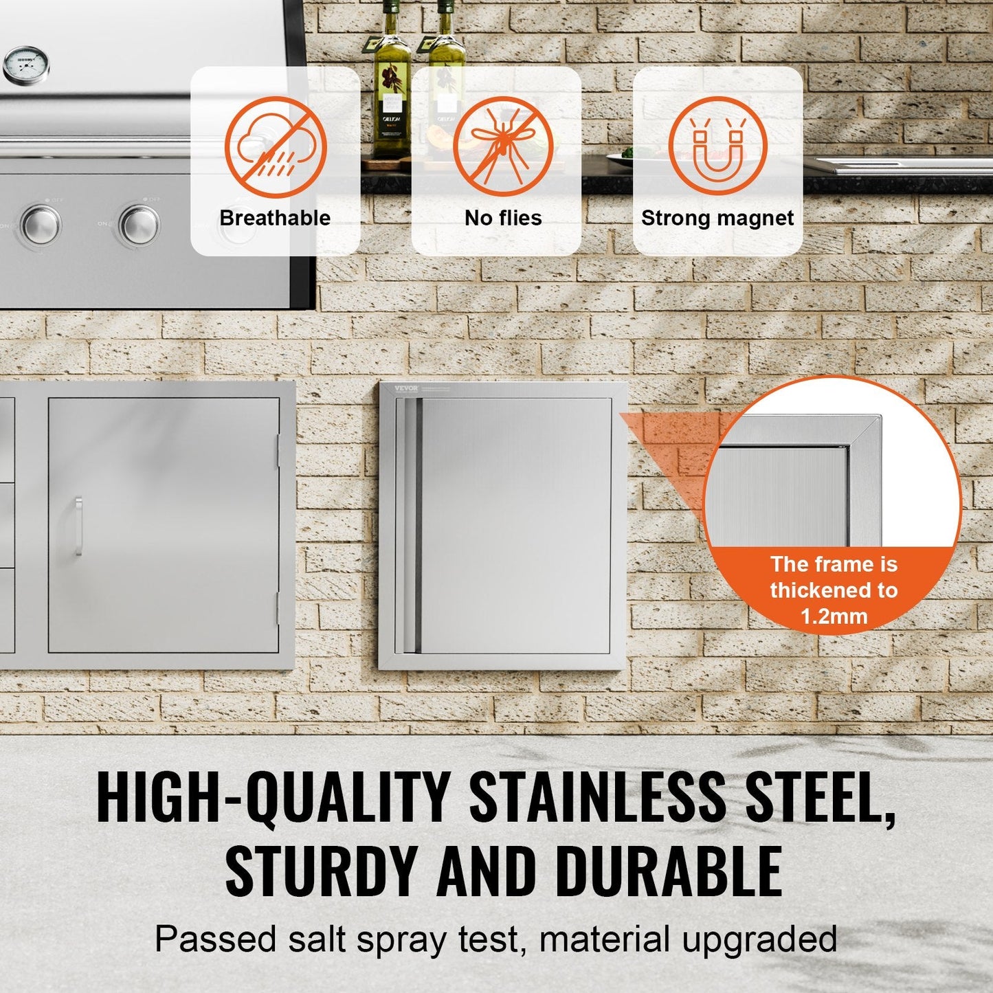 Stainless Steel Outdoor Kitchen BBQ Access Door, 0.46x0.53m, Recessed Handle