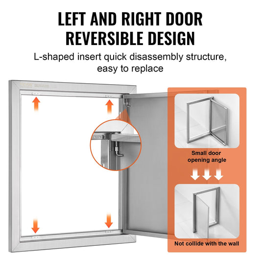 Stainless Steel Outdoor Kitchen BBQ Access Door, 0.46x0.53m, Recessed Handle