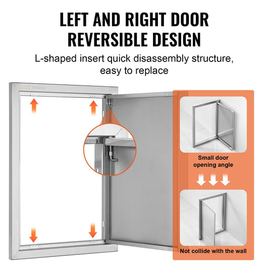 Stainless Steel Outdoor Kitchen Access Door, 0.43x0.61 m, Recessed Handle