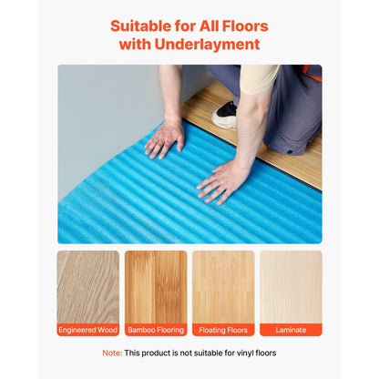Floor Underlayment 18.6 m² 3mm 3-in-1 Vapor Barrier for Laminate Blue