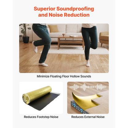 Floor Underlayment 18.6 m² Roll 3mm Vapor Barrier Soundproofing Gold