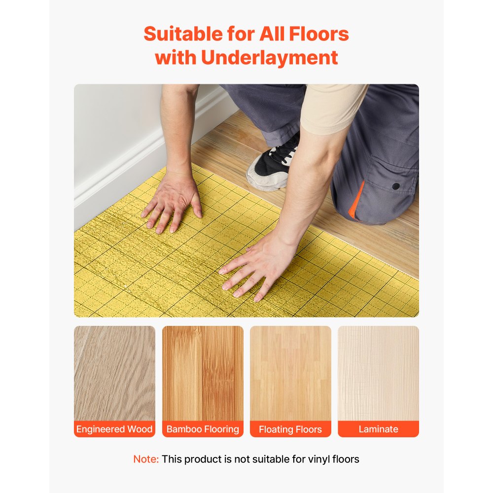 Floor Underlayment 18.6 m² Roll 3mm Vapor Barrier Soundproofing Gold