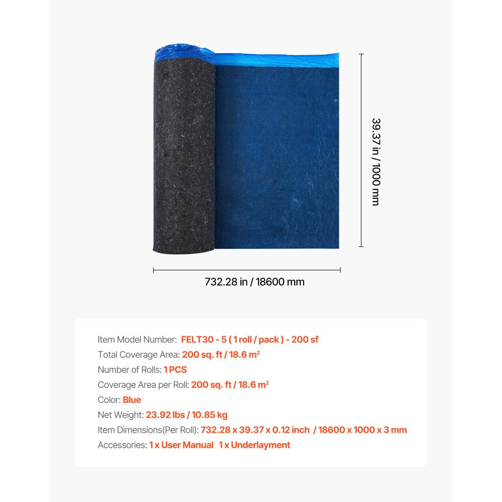 Floor Underlayment 18.6 m² 3mm Sound/Vapor Barrier for Laminate Blue