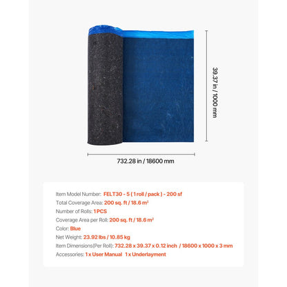 Floor Underlayment 18.6 m² 3mm Sound/Vapor Barrier for Laminate Blue