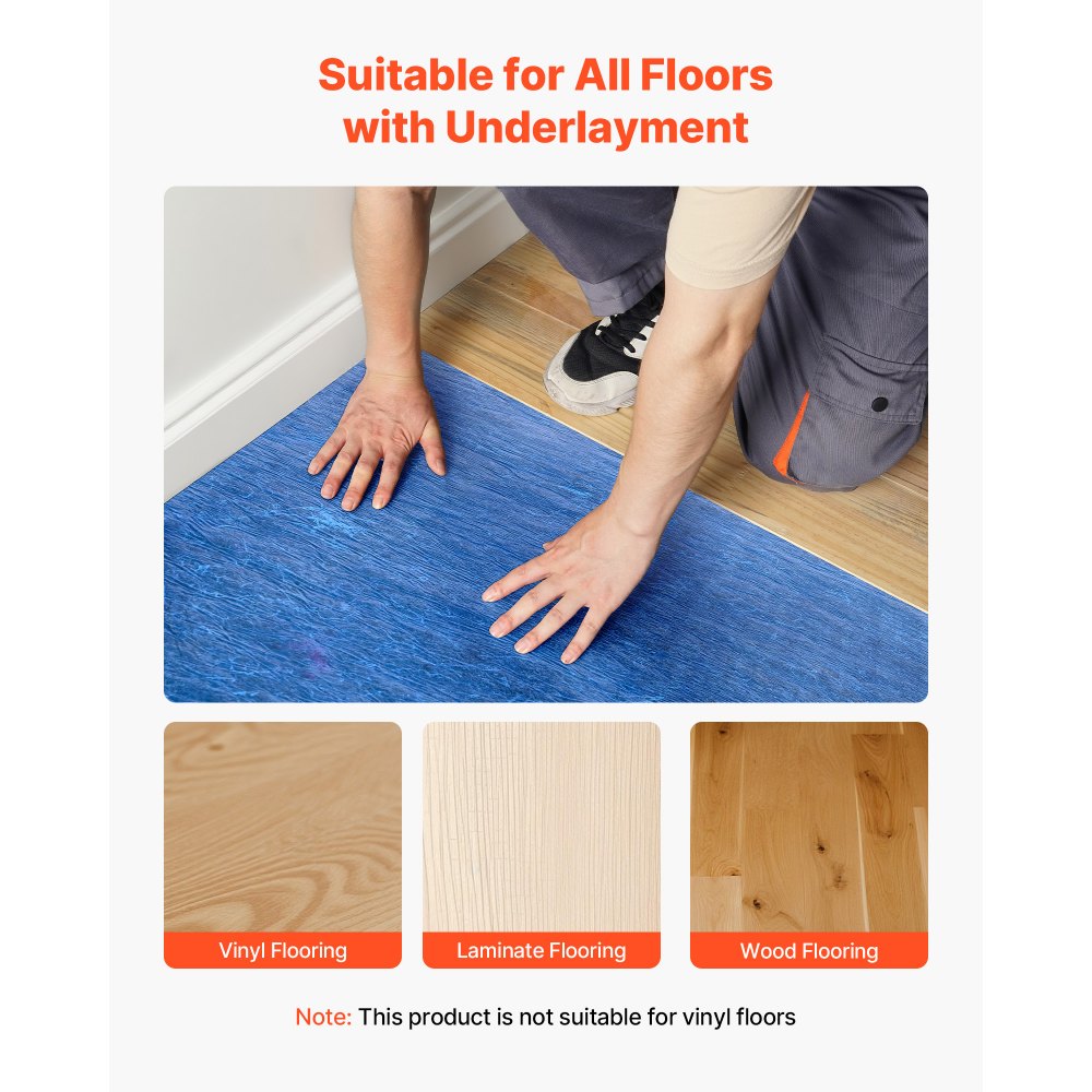 Floor Underlayment 37.2 m² 3mm Recycled Fiber Sound/Vapor Barrier Blue