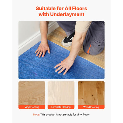 Floor Underlayment 37.2 m² 3mm Recycled Fiber Sound/Vapor Barrier Blue