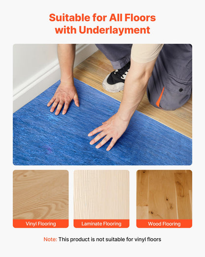 Floor Underlayment 9.3 m²/Roll, 3 mm Thick Laminate Flooring Padding with Attached Vapor Barrier, Heavy Duty Fiber + PE Film, Soundproofing & Noise Reduction, Ideal for Vinyl Wood Flooring
