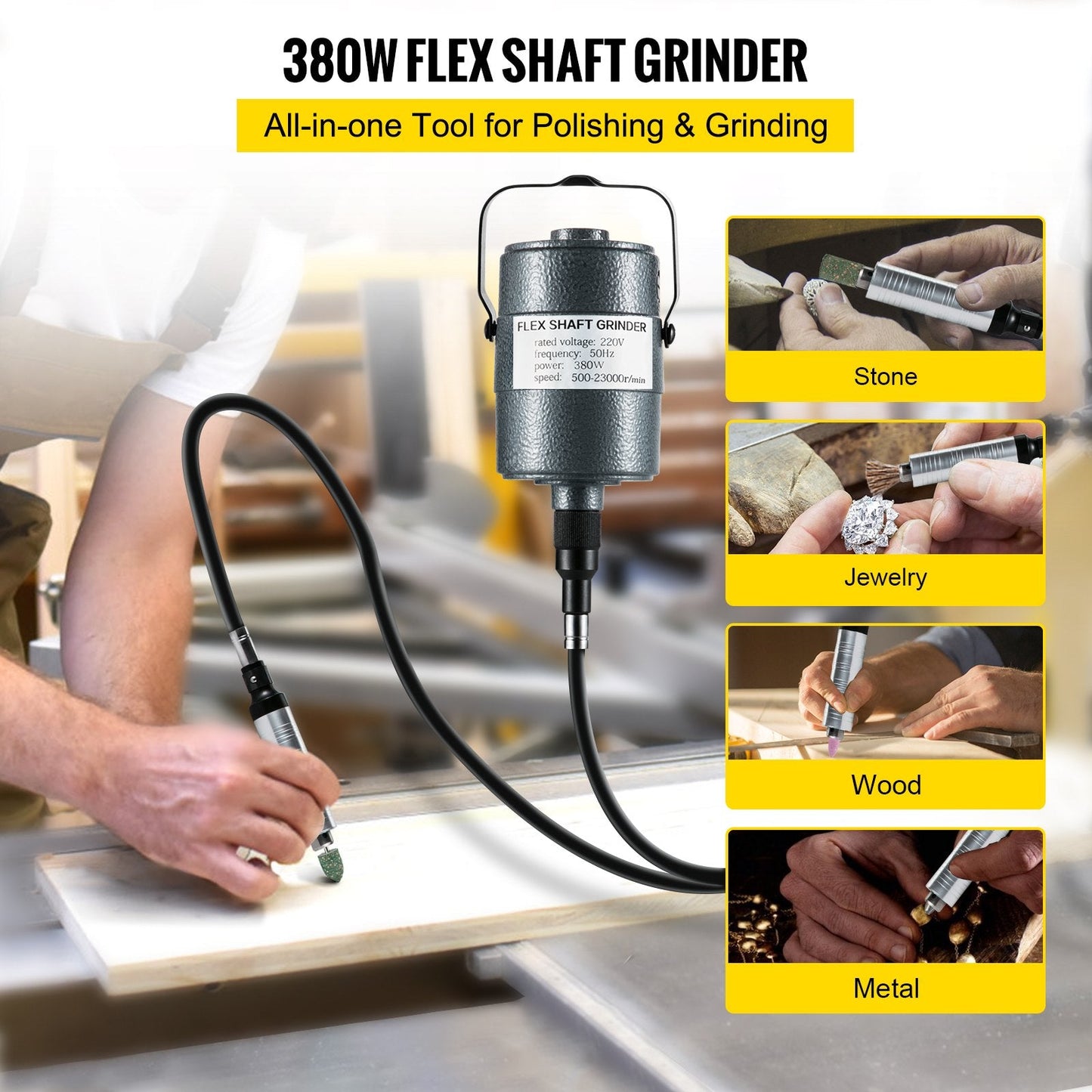 380W Flex Shaft Grinder Tool with Foot Pedal and 45 Accessories, 6.5mm Chuck