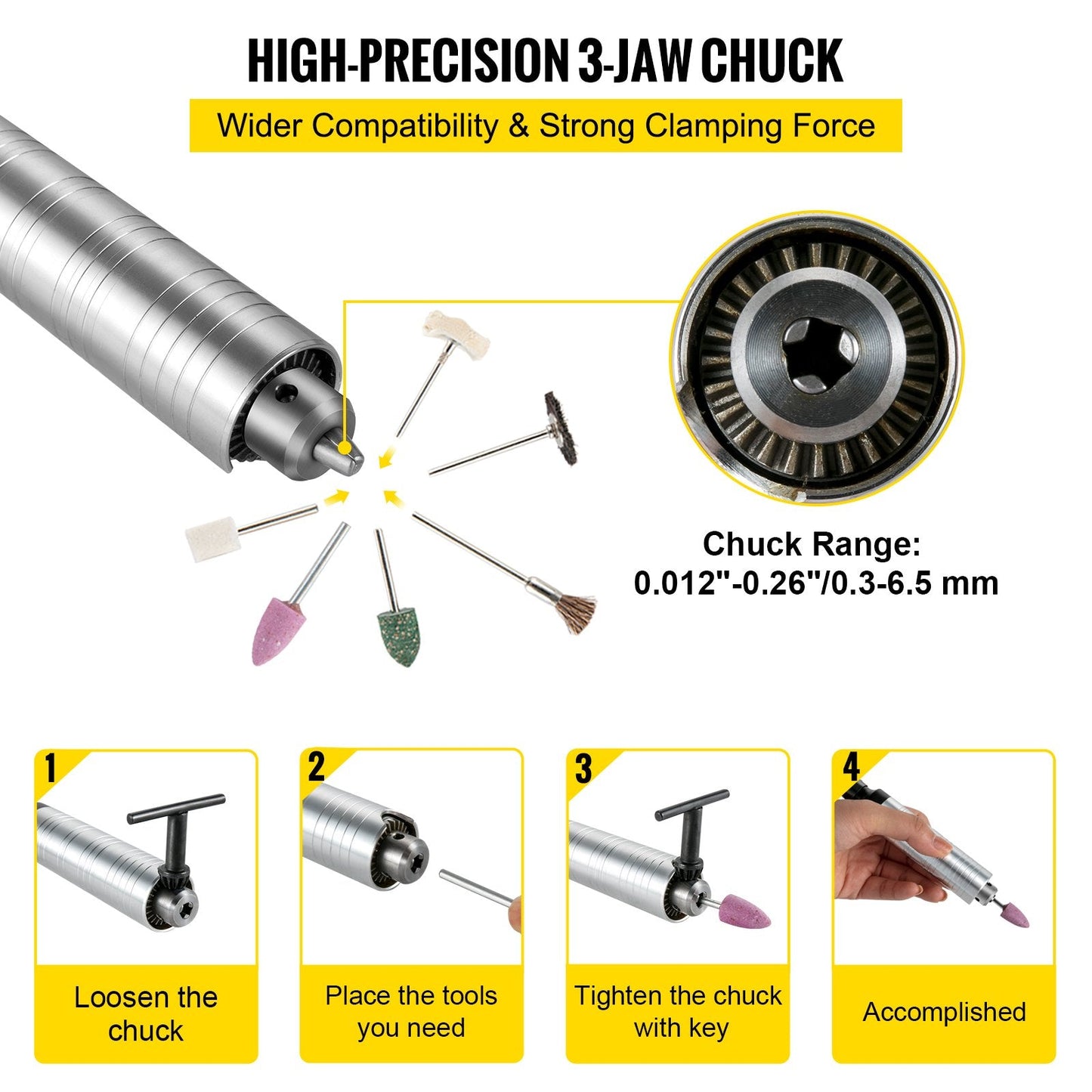 380W Flex Shaft Grinder Tool with Foot Pedal and 45 Accessories, 6.5mm Chuck