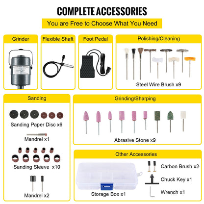 380W Flex Shaft Grinder Tool with Foot Pedal and 45 Accessories, 6.5mm Chuck