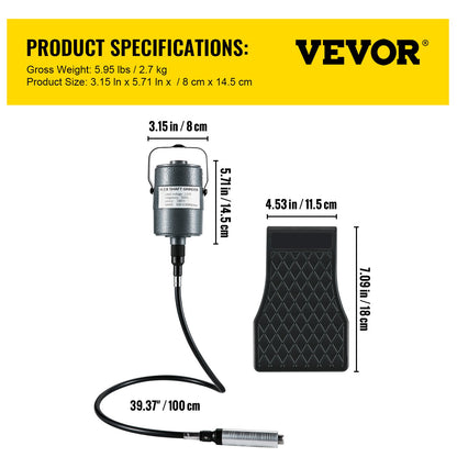VEVOR Flex Shaft Grinder Rotary Tool 380W 6.5mm Chuck w/ Foot Pedal 45 Accessory