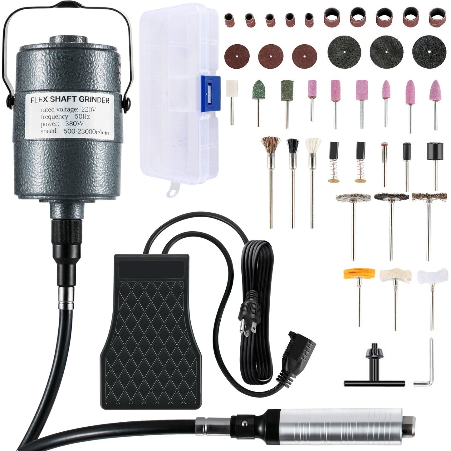 380W Flex Shaft Grinder Tool with Foot Pedal and 45 Accessories, 6.5mm Chuck