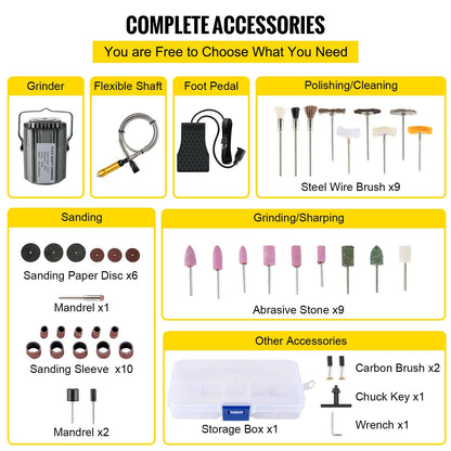 780W Rotary Tool with 0.0065 Meter Chuck, Pedal Control, and 45 Accessories