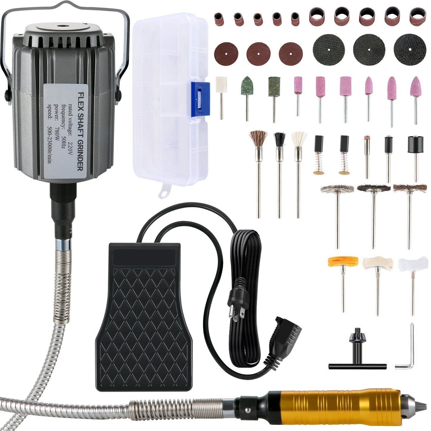 780W Rotary Tool with 0.0065 Meter Chuck, Pedal Control, and 45 Accessories