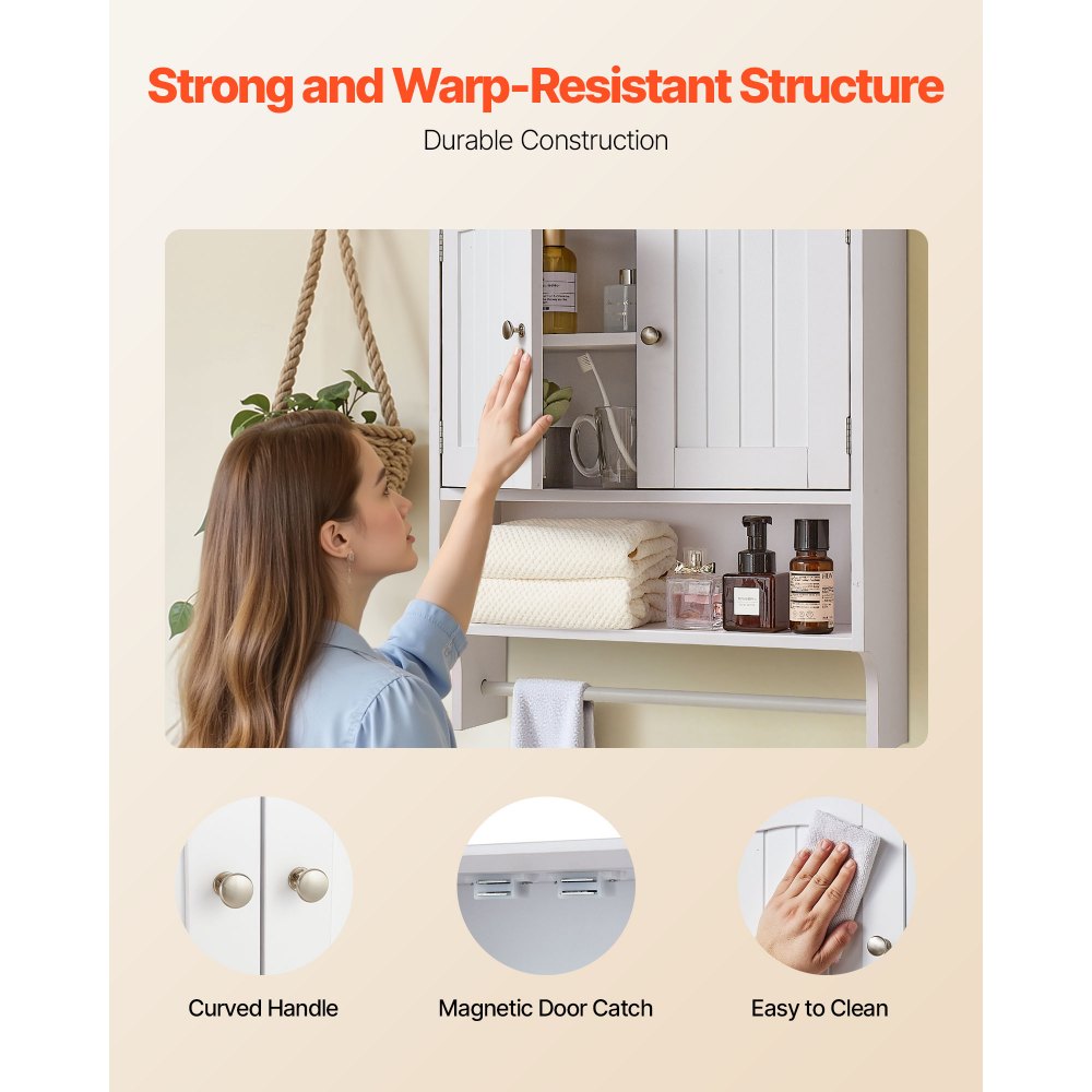  Bathroom Wall Cabinet Storage Medicine Cabinet with Tower Bar and 2 Doors