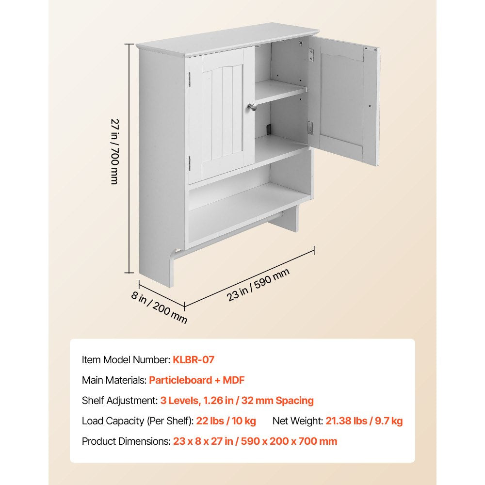  Bathroom Wall Cabinet Storage Medicine Cabinet with Tower Bar and 2 Doors