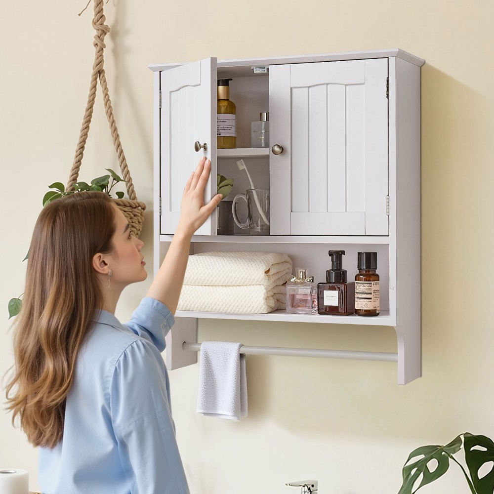  Bathroom Wall Cabinet Storage Medicine Cabinet with Tower Bar and 2 Doors