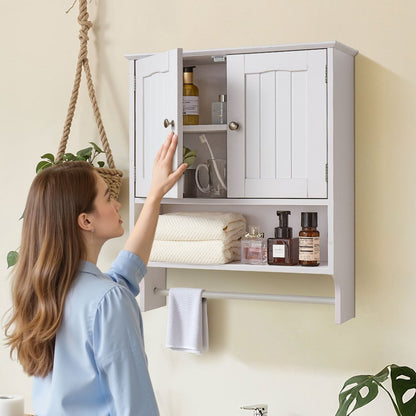  Bathroom Wall Cabinet Storage Medicine Cabinet with Tower Bar and 2 Doors