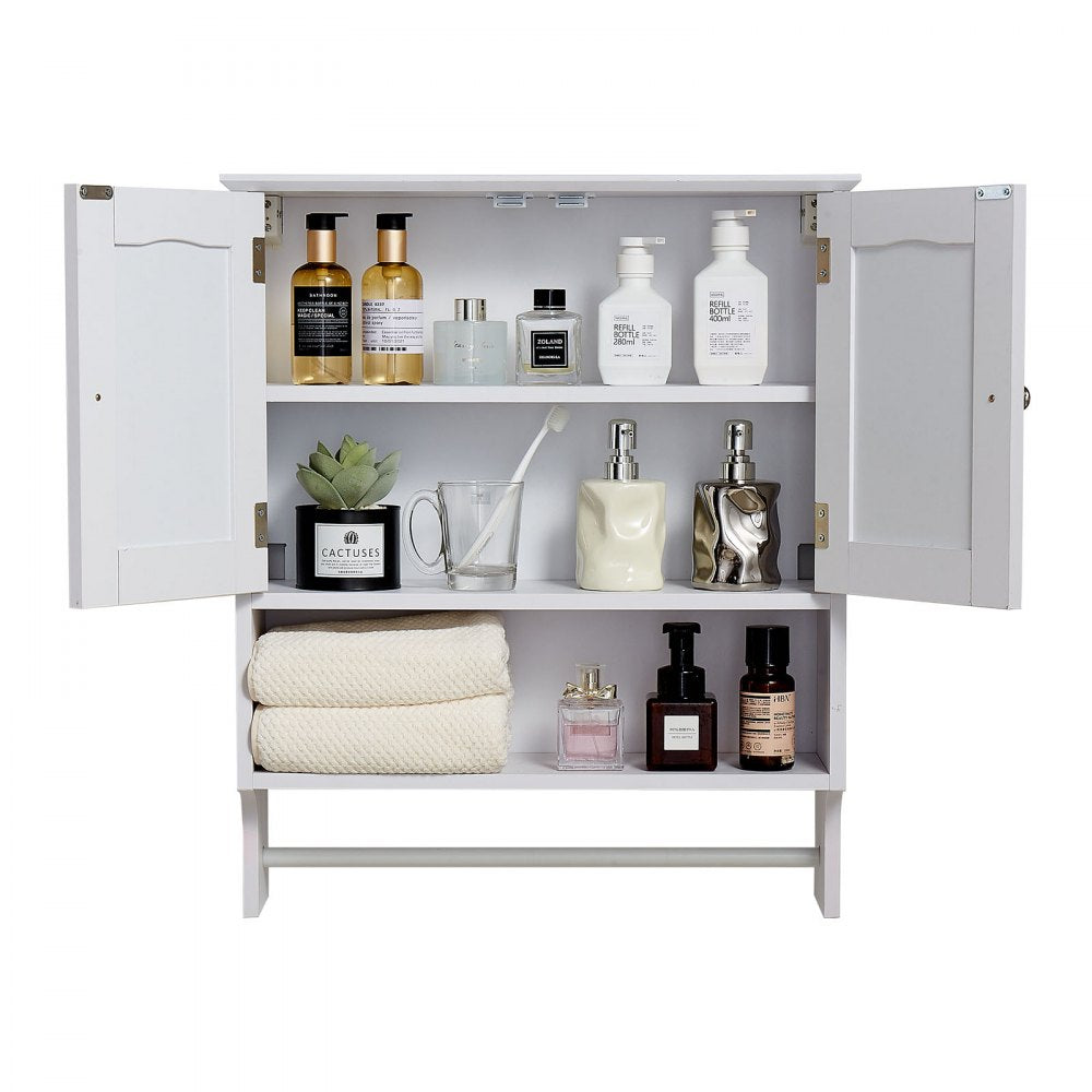  Bathroom Wall Cabinet Storage Medicine Cabinet with Tower Bar and 2 Doors