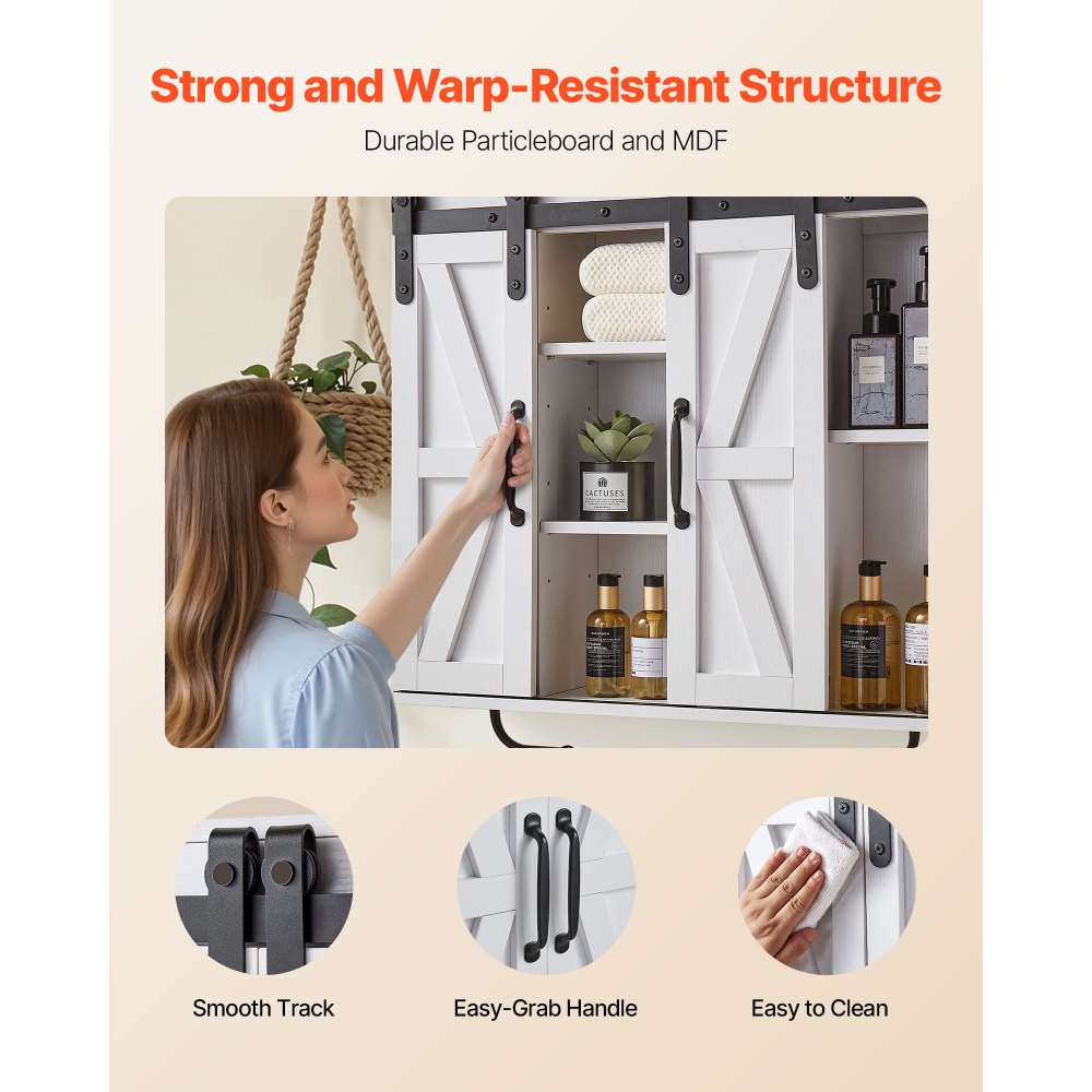  Bathroom Wall Cabinet Medicine Cabinet with Tower Bar and 2 Doors White
