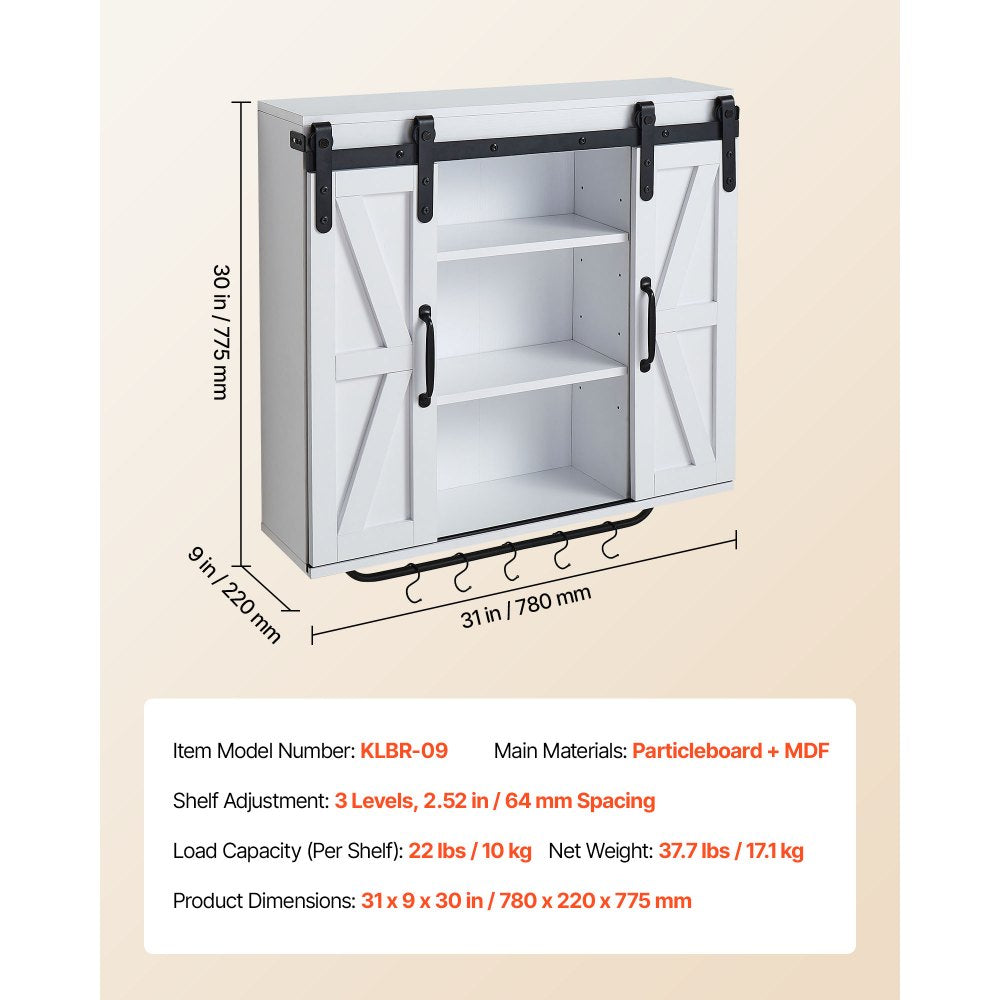  Bathroom Wall Cabinet Medicine Cabinet with Tower Bar and 2 Doors White