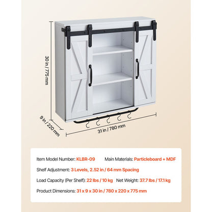  Bathroom Wall Cabinet Medicine Cabinet with Tower Bar and 2 Doors White