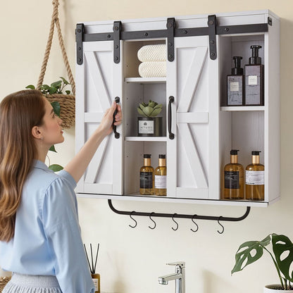  Bathroom Wall Cabinet Medicine Cabinet with Tower Bar and 2 Doors White