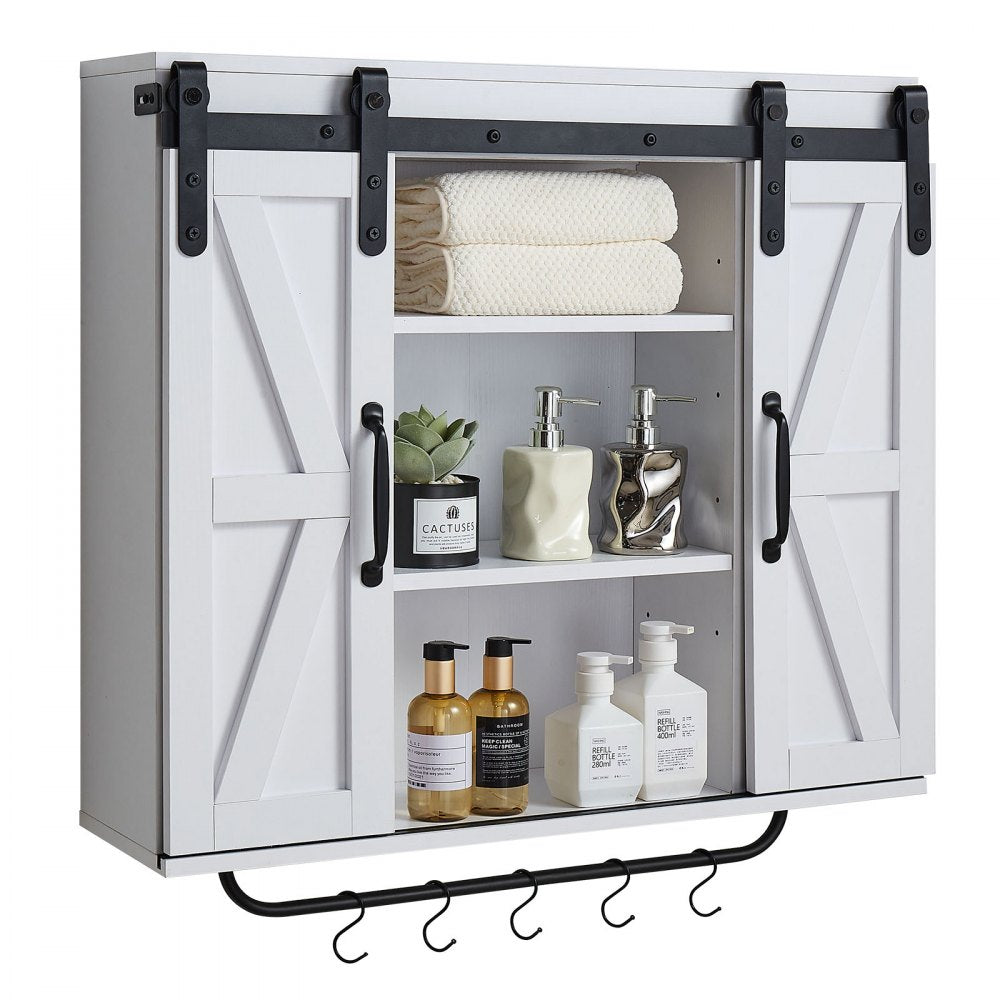  Bathroom Wall Cabinet Medicine Cabinet with Tower Bar and 2 Doors White